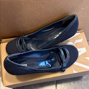 Call It Spring Dark Blue heels with Strap Detail
